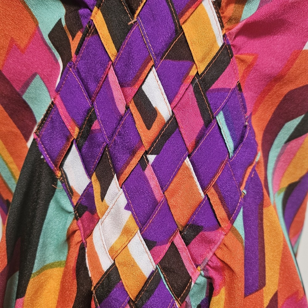 Et Vous Vibrant Psychedelic Woven Diamond Sleeveless Dress Size 12 - Picture 5 of 9